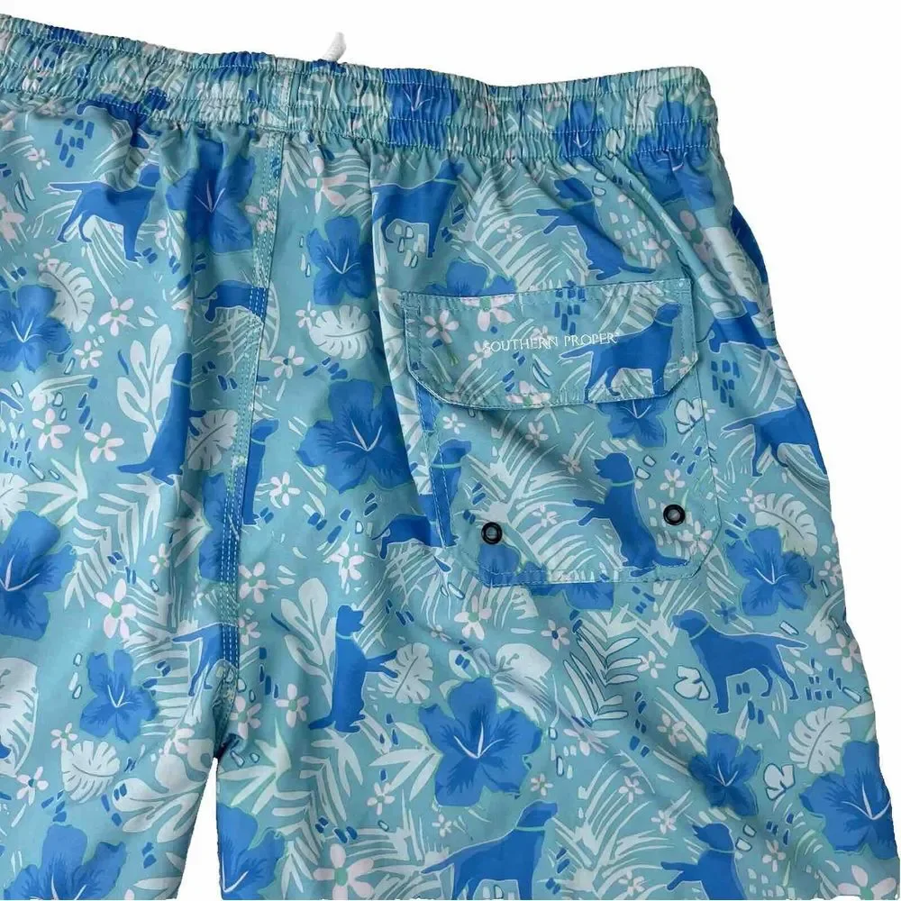 SOUTHERN‎ PROPER Sky Blue Floral Dog Print Men's XL Drawstring Waist EUC